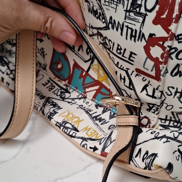 DKNY White and Tan Graffiti Women\'s Backpack